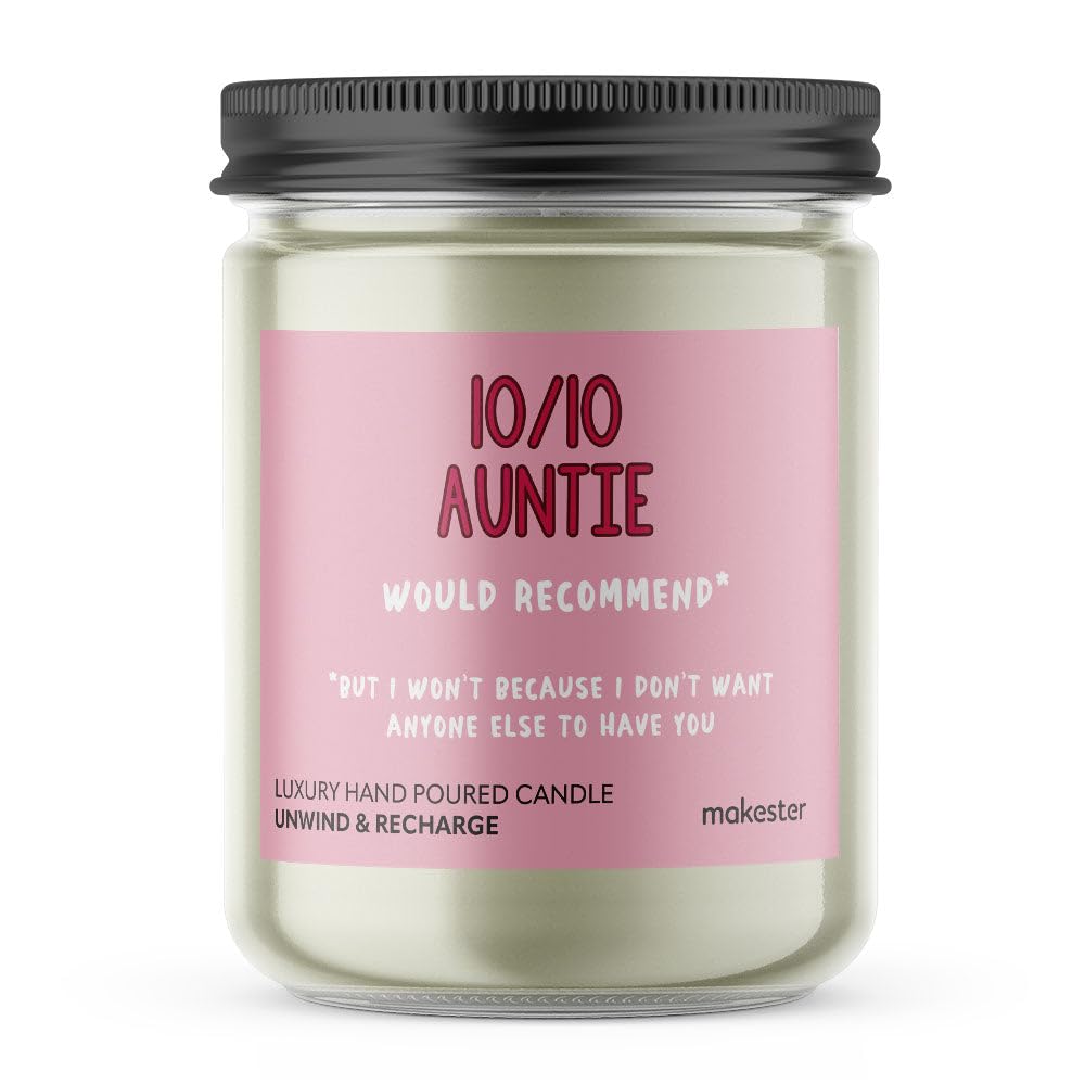 Auntie Gifts - Luxury Soy Wax Candle - Vanilla, Jasmine, Sugared Almond - Makester, White, 10/10 Inch - Image 2