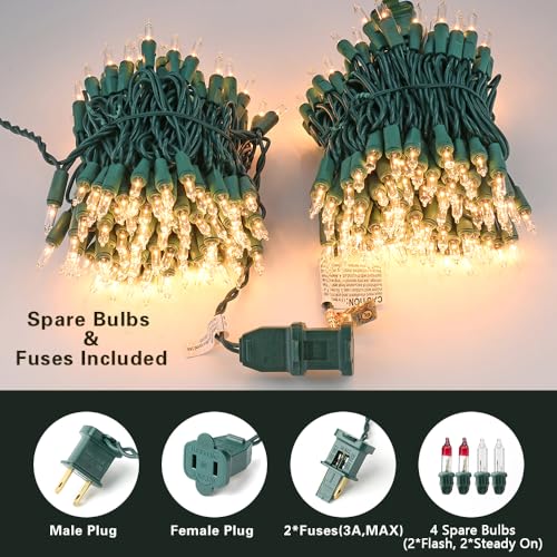 Image of BrizLabs Steady On & Twinkle Christmas Lights - 100-ct Clear Outdoor Connectable Incandescent Mini Lights, Warm White String Lights for Xmas Tree, Indoor Holiday Party