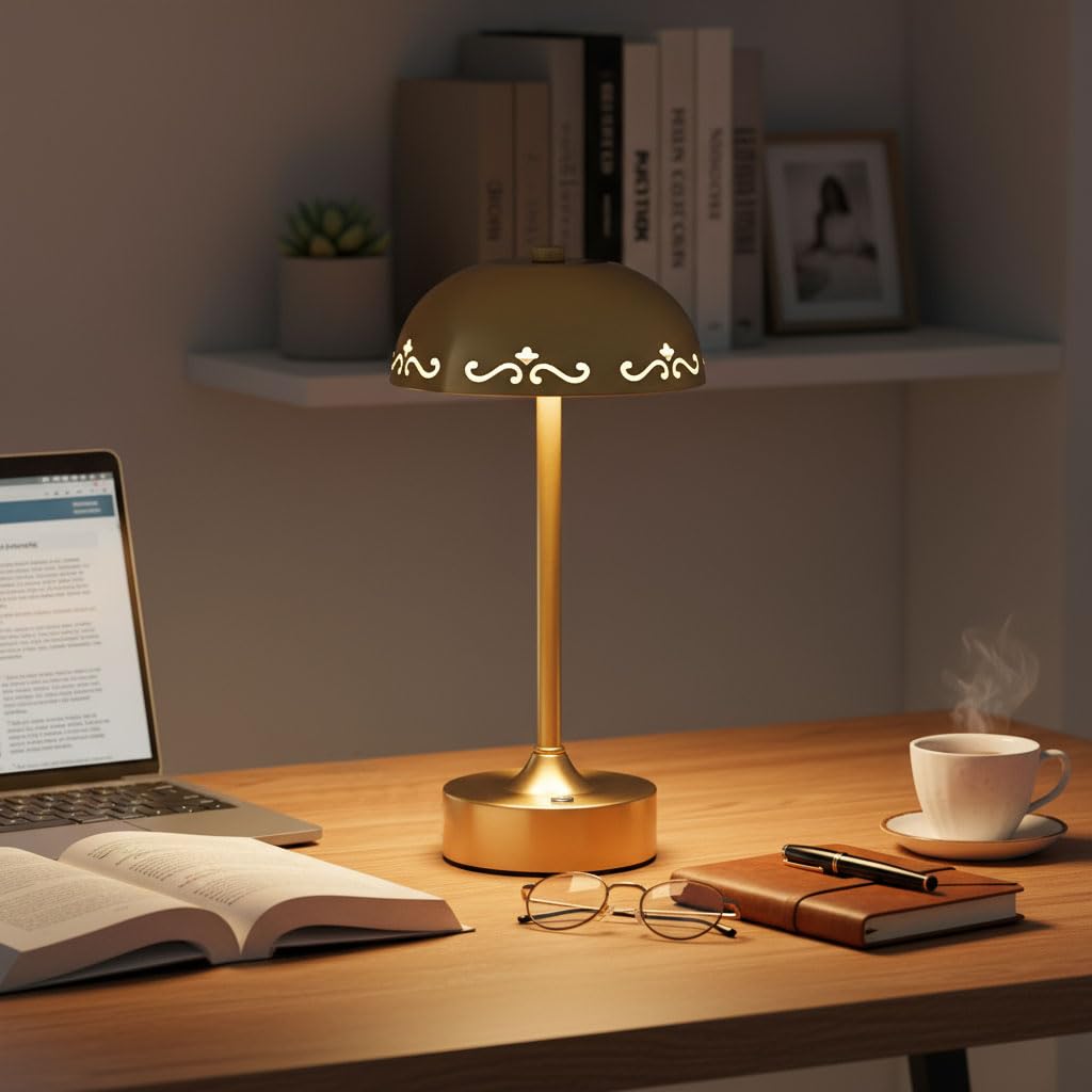 EaEa LED Kabellose Tischlampe Akku, USB Aufladbar Tischleuchte Kabellos 3 Farbtemperatur, Touch Nachttischlampe Dimmbar, Metall Leselampe mit Batterie für Schlafzimmer Restaurant Wohnzimmer,Gold