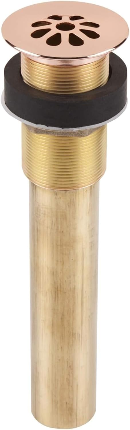 Thompson Traders - 1.5" Flower Style No Overflow Grid Drain, Finish: Polished Copper