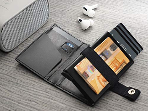 PULARYS Mini Wallet BONO - Italian Leather - SD Card Slot - Up to 8 Card Slots - Snap fastener - Pen Holder - For Men and Women - Classic Design4