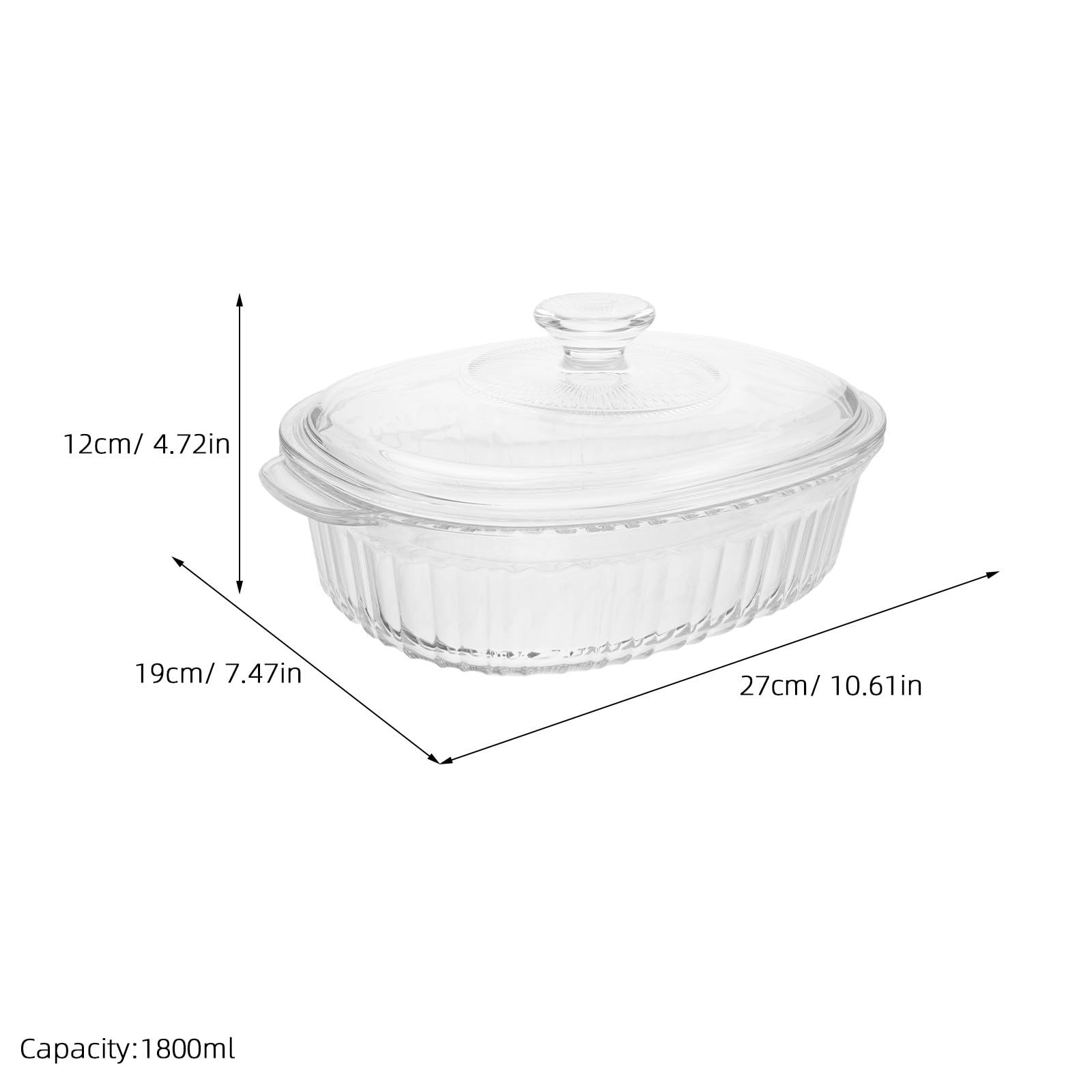 KICHOUSE Ciotola in Vetro Resistente al Calore con Coperchio, Forma Ovale, Capacità 1.9qt e 9qt, Adatta per Forno e Microonde in Cucina Domestica