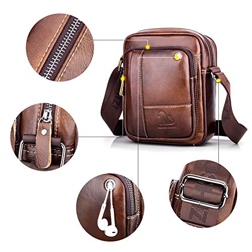 BAIGIO Schoudertas heren leren herentas vintage voor werk reizen dagelijks leven, bruin, One size - Image 8