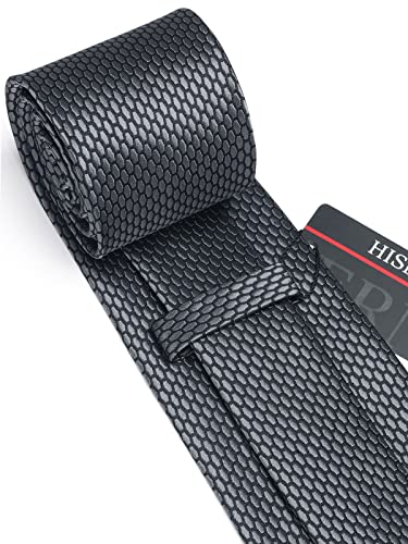 Image of HISDERN Ties for Men Plaid Checkered Tie with Pocket Square Woven Business Formal Necktie Handkerchief Set Wedding Party