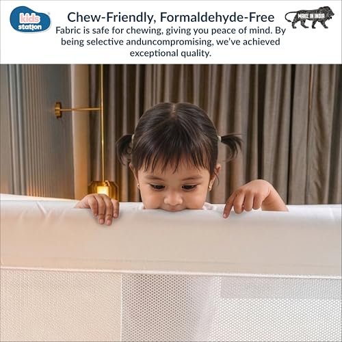 Image of Kids Station 1 Side Premium Bed Rail Guard (5.3ft x 2.6ft / 150x80cm), Bed Railing for Baby Safety, Kids Toddler Bed Protector Side Walls, Adjustable Height, Portable & Foldable (White)