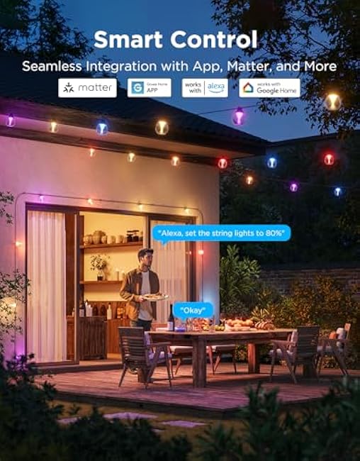Govee Outdoor Clear Bulb String Lights, 48ft RGBWIC Outdoor Lights with 15 Dimmable Warm White LED Bulbs, 111 Scene Modes for Patio, Backyard, IP67 Waterproof, Works with Alexa, Google & Matter