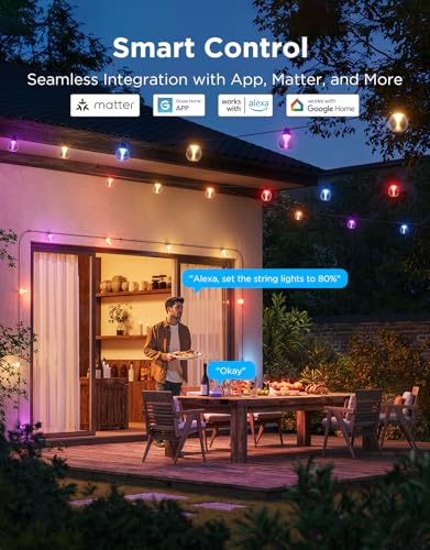 Image of Govee Clear Bulb Outdoor String Lights 144ft, RGBWIC Smart Outdoor Lights with 45 Dimmable LED Bulbs, 111 Scene Modes, IP67 Waterproof & Shatterproof, Works with Alexa, Google & Matter for Patio