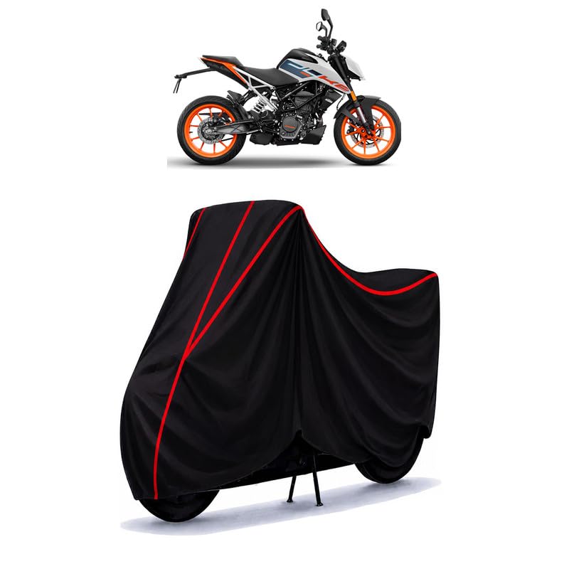 Image of KTM 125 Duke Standard Water Resistant Bike Cover for All Motorcycles & Rain | Heavy Duty Taffeta Fabric | UV Protection, Dustproof, Scratchproof | All Weather Two Wheeler Cover with Elastic Bottom