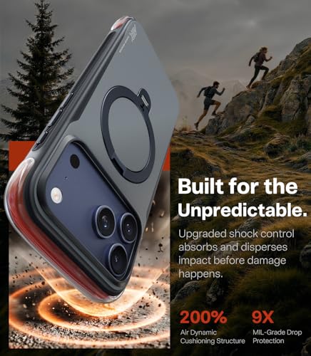 Image of TORRAS Ostand Q3 Air Pro iPhone 17 Pro Case, Dual Airbag Drop Protection, 360 Rotating Magnetic Stand, Compatible with MagSafe, Shockproof Bumper Back Cover, Black
