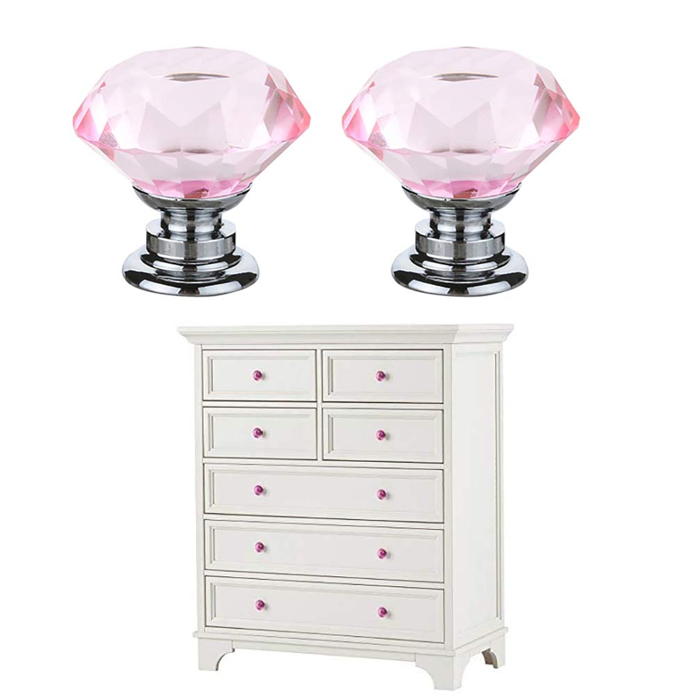 Dreneco Pink Crystals Glass Door Knobs Drawer Knobs Cupboard Knobs Drawer Handles Cupboard Handles Cabinet Pulls (30Mm,6Pcs)