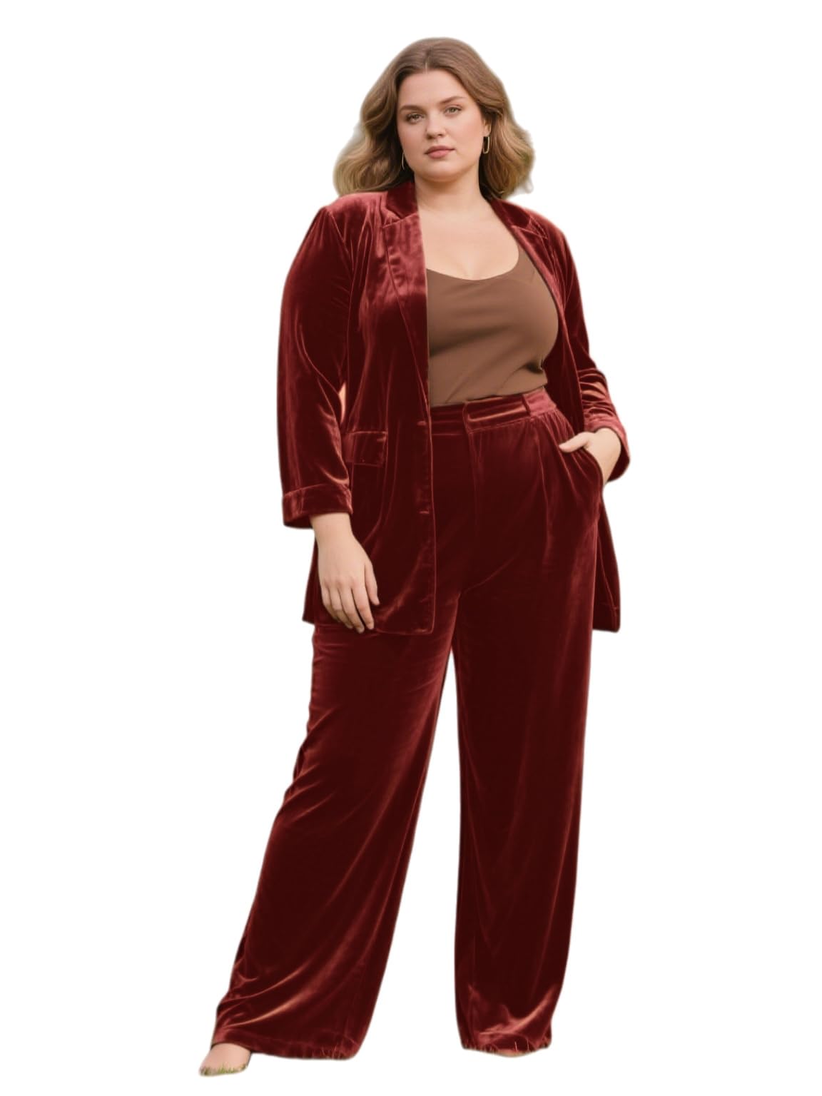 Plus Size Womens Velvet Suits 2 Piece Outfits Winter Tuxedos Pantsuits Set Business Work Office