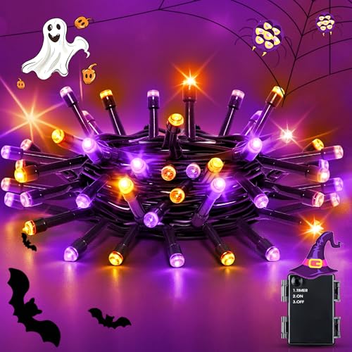 Halloween Deko LED Lichterkette Lila Orange, 2M 20LED Lichterkette...