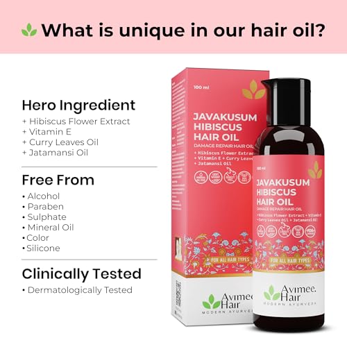 Image of Avimee Herbal Javakusum Hibiscus Hair Oil | For Soft & Silky Texture | Loaded with Vitamin C, Flavonoids, Amino Acids, Mucilage Fiber, and Antioxidants | 100 mL | Pack of 2