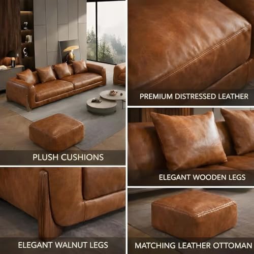 Image of Luxury Leathrette Contemporary Sectional Sofa Set with Chaise Lounge & Cushions - Perfect for Living Room, Guest Room & Office (1, BROWN1)
