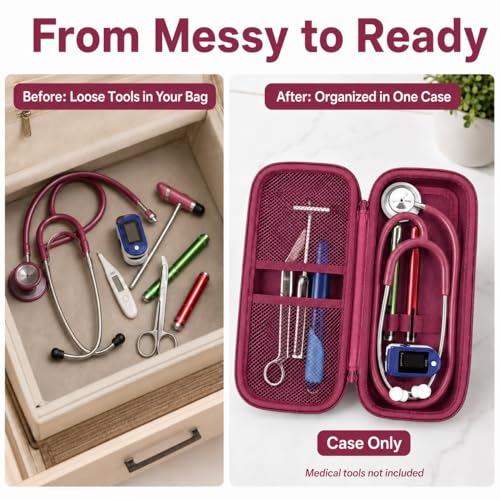 Image of Stethoscope Case Compatible with 3M Littmann Classic III Monitoring /Lightweight II S.E /Cardiology IV Diagnostic /MDF Acoustica Stethoscopes, Extra Pocket for Doctor & Nurse Accessories (Wine Red)