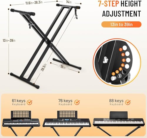 Image of DEVICE OF URBAN INFOTECH Keyboard Stand and Bench Set -Double X-Frame Piano Keyboard Stand with Padded Stool, Adjustable & Foldable Piano Stand Piano Bench Stool for Home, Studio, Stage & Beginners
