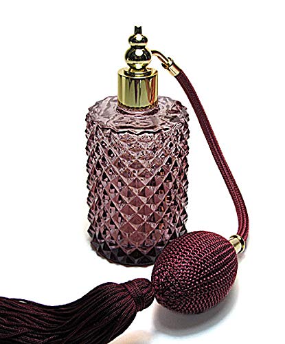 Alice-Aliya Refillable perfume atomizer empty bottle for perfume and cologne with squeeze bulb and tassel spray mounting. (Burgundy bulb color)