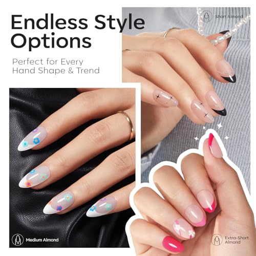 Image of Modelones Medium & Short & Extra Short Almond Nail Tips - Multi-type 3 Styles Set Gel Tips Half Matte Full Cover Clear Acrylic Gel Kit Fake Nails for Extension DIY Salon 450Pcs 15Sizes