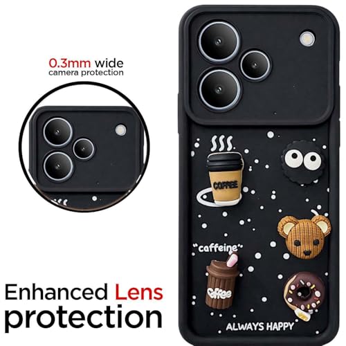 Image of Bintage Cute Fun Taddy| 3D Ball Bear| Donut| Coffee Rubber Case Full Body & Camera Protection Back Cover Compatible for Realme P4 5G ((6.77 inch) - Black