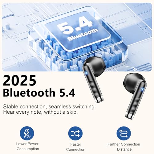 Image of Bluetooth 5.4 Headphones, In-Ear Headphones, Wireless Bluetooth 2025 Wireless Headphones with 4 ENC Mic, Noise Cancelling Ear Buds 56 Hours Deep Bass, USB-C, IP7 Waterproof Sports Earphones, LED