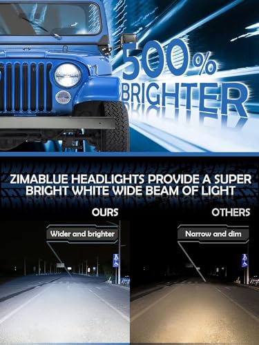 Zimablue ZWJ0S4 7 Inch Led Headlight 2Pcs Cool White High Low Beam Plug And Play 7 Inch Round Headlights H6024 Led Headlight Dot Approved Compatible thumb #2