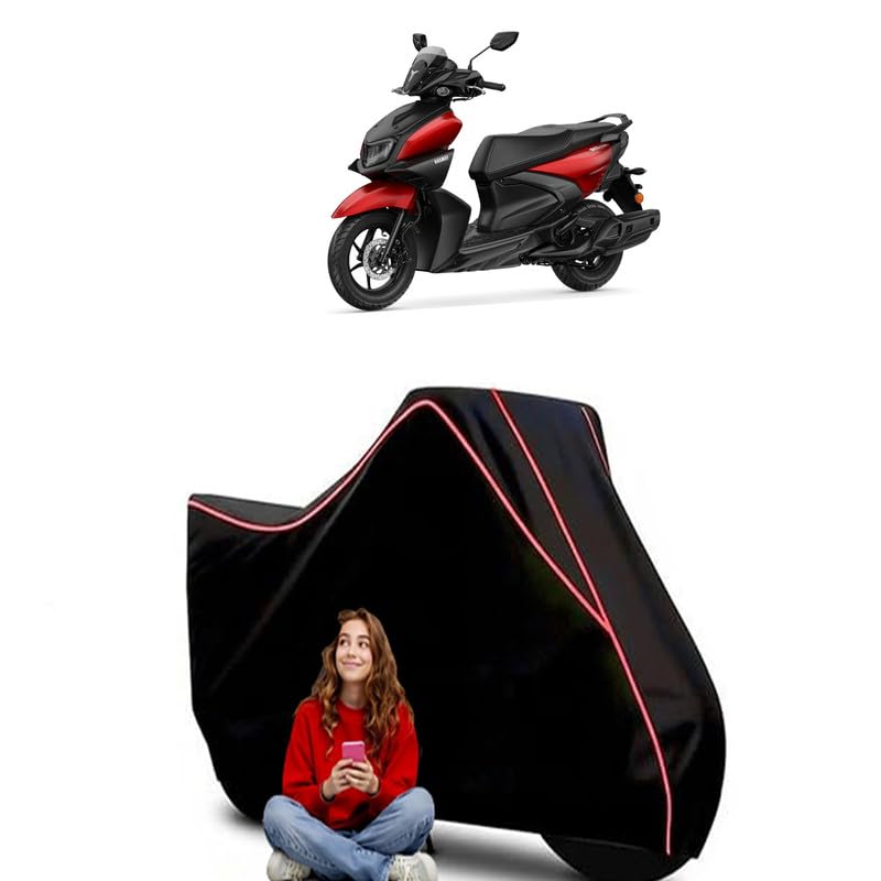 Image of Cygnus Ray ZR BS6 Scooty Bike Cover Water Resistant Outdoor Use Universal Fit Scooters Motorcycles Heavy Duty UV Protection Dust Rain Scratch Resistant Elastic Bottom Black Blue Piping