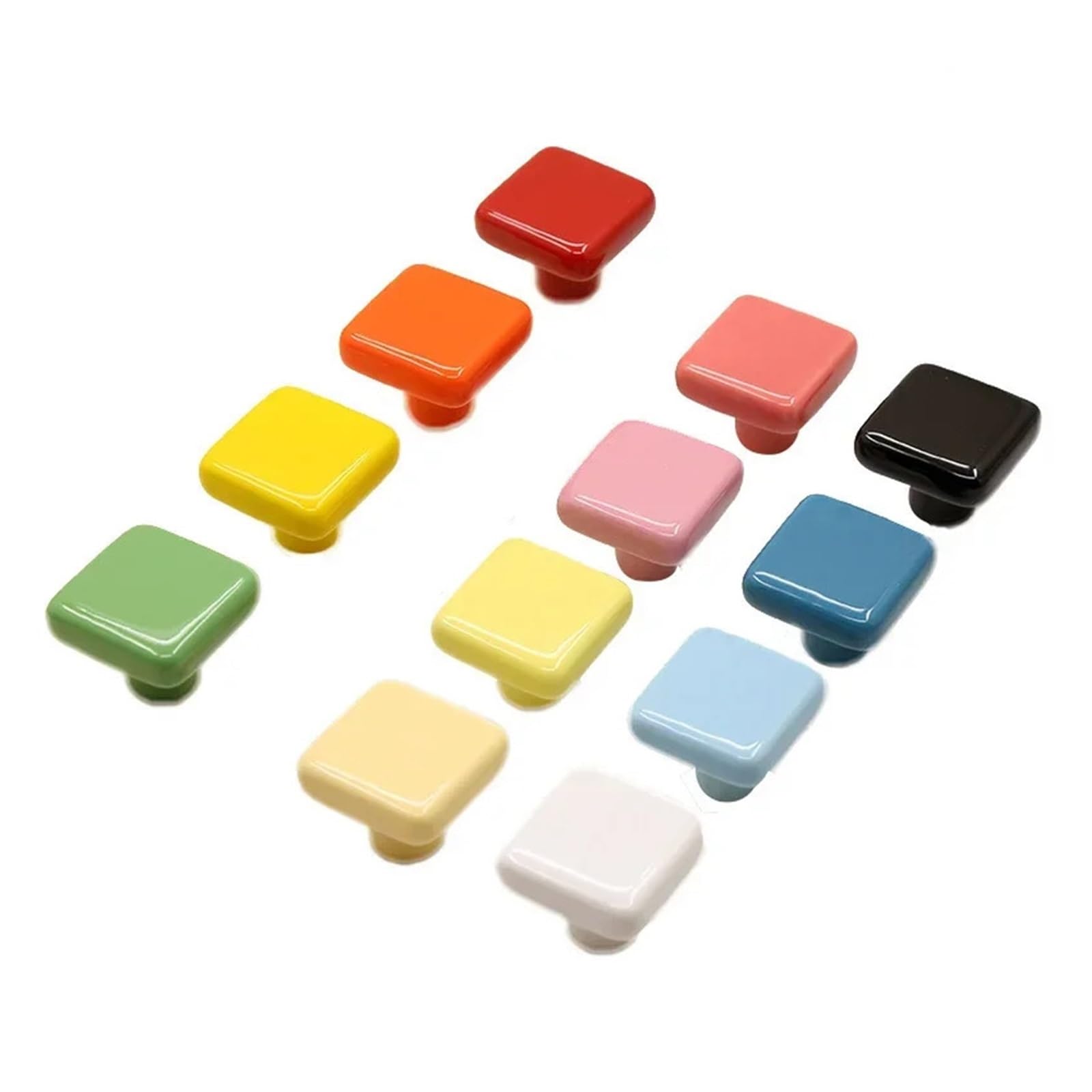 Cidegoo 6Pcs Colorful Ceramic Cabinet Knobs Square Single Hole Drawer Pulls