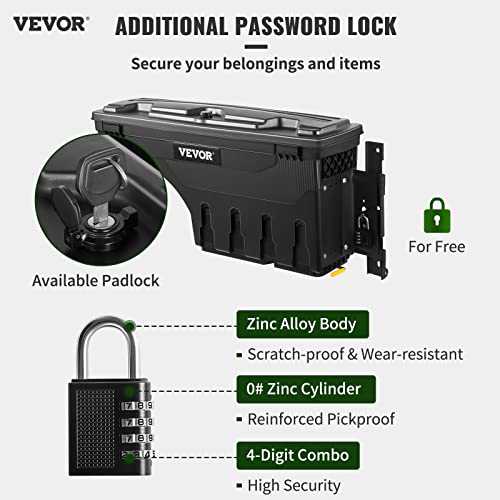 Vevor Truck Bed Storage Box, Locproof Abskable Lid, Water Wheel Well Tool Box 6.6 Gal/20 L With Password Padlock, Compatible With Super Duty 2017-2021, Passenger Side, Black #TOP1