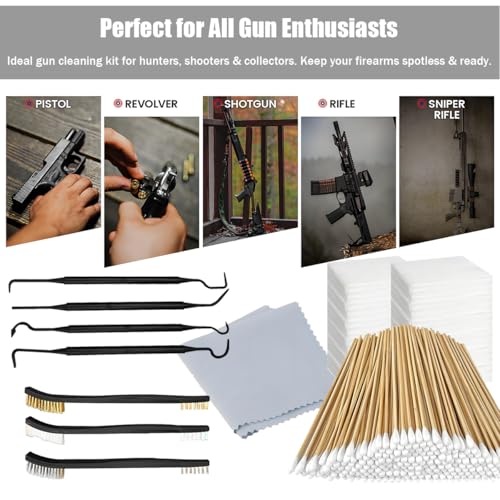 Gun Cleaning Kit - 5-in-1 Professional Supplies for Rifle & Pistol | Includes Patches, Brushes, Tips, Swabs & Cloth | Universal Fit for Most Calibers | Gun Cleaning Supplies & Accessories