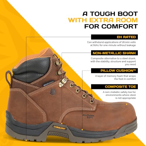 Carolina Bruno Lo 6" Composite Toe Waterproof Work Boots for Men - Cushion Insole, AG7 Footbed, and Oil- and Slip-Resistant Rubber Outsole, EH-Rated3