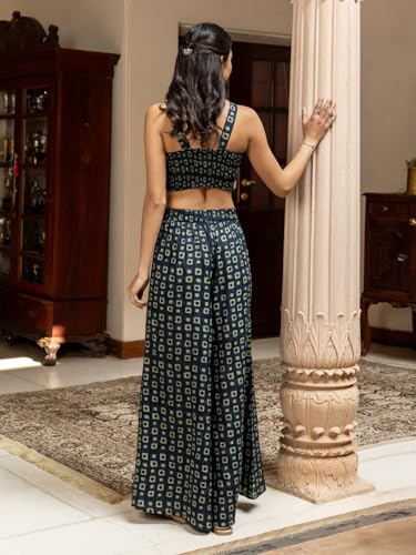 Image of FIORRA Women's Navy Blue Cotton Printed Co-ord Set