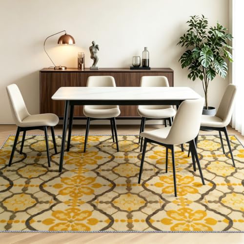 Tapis de salon moderne jaune 60x110 cm à motif losanges - 4