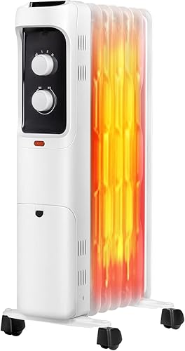 PETSITE Calentador de radiador lleno de aceite, calentador de espacio de 1500 W con 3 ajustes de calor, termostato ajustable, protección contra