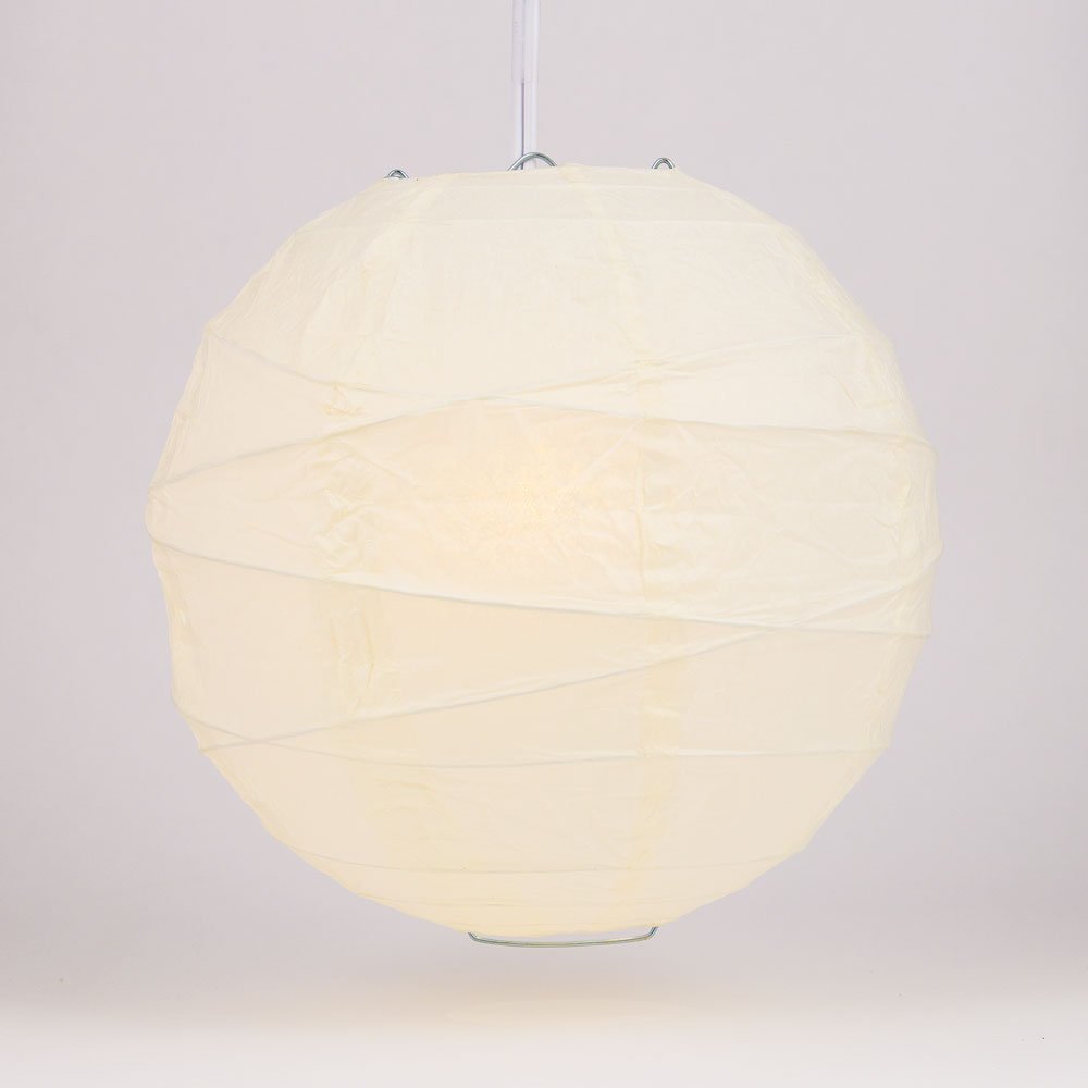 Luna Bazaar Premium Paper Lantern Lamp Shade 16-Inch Free-Style Ribbed Wedding Beige - Chinese Japanese Hanging Decoration -