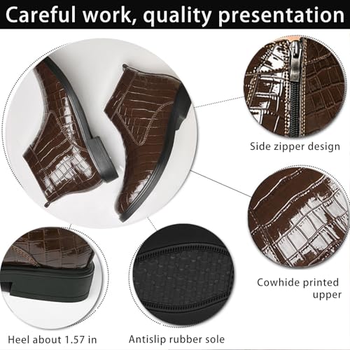 Men's Patent Leather Printing Chelsea Boots Warm Comfort Plush Lining Side Zipper Slip-On Classic Business Dress Boots Round Toe Low Heel Waterproof Casual Ankle Booties2