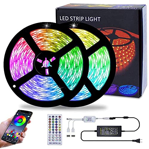 Akepo Flat Flexible Led Rgb Strip Lights -【Ip65 Waterproof 32.8Ft/10M】, Music Sync+Bluetooth App Control+Timer+Dimmable Smd 5050 12V Multicolored Strips With Remote For Bar/Kitchen/Bathroom/Bedroom #TOP21