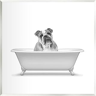 Stupell Industries English Bulldog Dog Bath Tub Wood Wall Art, Design by Annalisa Latella