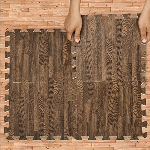 Yes4All Interlocking Floor Mats With Border Â€“ Foam Floor Mats/Gym Floor Mats With Eva Interlocking Tiles (12 Square Feet Â€“ Oak Wood Dark Â€“ 12 Tiles), 12 Count (Pack Of 1) #TOP3