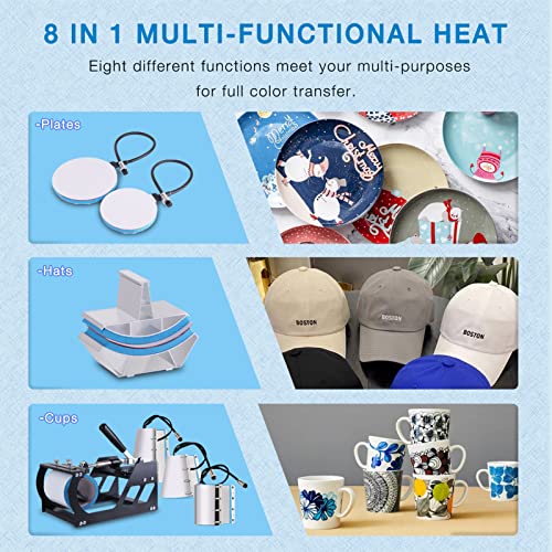 HORGELU Upgraded 8 in 1 Heat Press Machine 15x15 Inch Heat Transfer Machine 360-Degree Swing Away Multifunction Digital Sublimation Combo Heat Press for T Shirt Mug Hat Plate for Commercial Home 110V - Thumbnail 2
