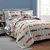Lush Decor Race Cars Reversible Oversized With Printed Sheet 7 Piece Comforter Set, Full, Blue & Orange