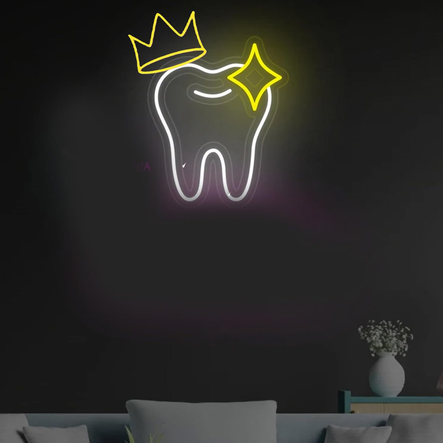 Zahn Neon Schild mit Krone, Zahn Dekor Medizin LED Licht, Zahnarzt Nacht Leuchttafel, Zahnklinik Schild, Zahnarzt Büro Dekor