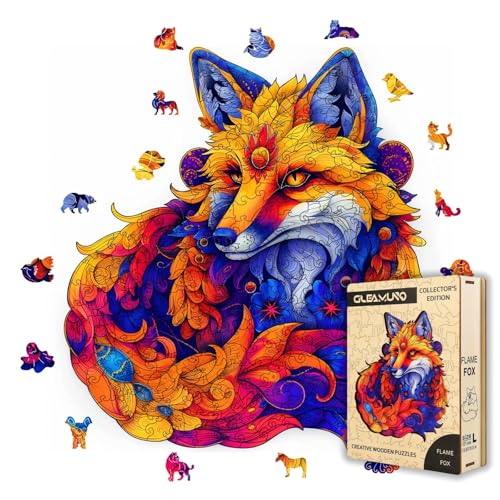 GLEAMUNO Flame Fox Wooden Jigsaw Puzzles for Adults – 231 Pcs, 13.9" x 15.0", Irregular Shapes, Hand-Painted Masterpiece, Natural Basswood, HD UV Printing, Wooden Box, Gift Ideas, Family Game GLEAMUNO Flame Fox Wooden Jigsaw Puzzles for Adults – 231 Pcs, 13.9" x 15.0", Irregular Shapes, Hand-Painted Masterpiece, Natural Basswood, HD UV Printing, Wooden Box, Gift Ideas, Family Game