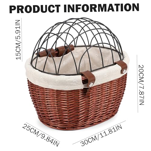 Panier pour chien pour vélo vintage en osier marron avec grille - 5