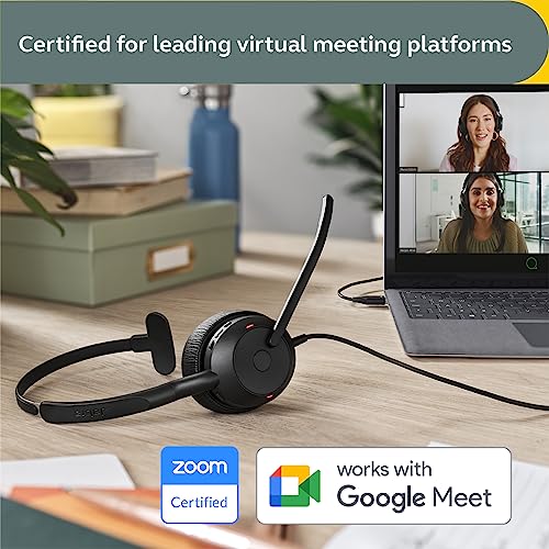 Image of Jabra Evolve2 50 Wired Mono Headset - with AirComfort Technology, Noise-Cancelling Mics & Active Noise Cancellation - Works with All Leading UC Platforms Such as Zoom & Google Meet - Black