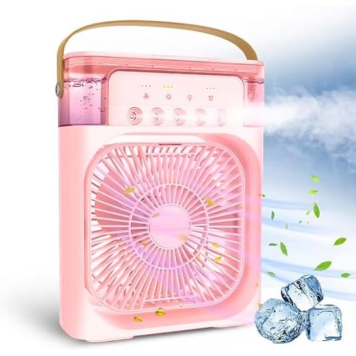 Techking (SUMMER 15 YEAR WARRANTY) Portable Air Conditioner Fan, Mini Small Evaporative Air Cooler with Cool Mist Humidifier, 7 Colors LED Light, Timer for Room, Office_ab40_Multicolor