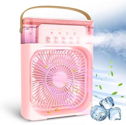 Techking (15 YEARS WARRANTY) Portable Air Conditioner Fan, Mini Evaporative Air Cooler with 7 Colors LED Light, 1/2/3 H Timer, 3 Wind Speeds and 3 Spray Modes for Your Desk, Nightstand- PINK