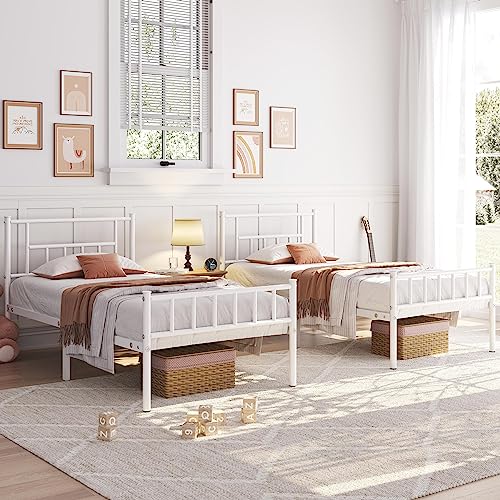 Yaheetech 13 Inch Twin Size Metal Bed Frame With Headboard And Footboard Platform Bed Frame With Storage No Box Spring Needed Mattress Foundation White #TOP2
