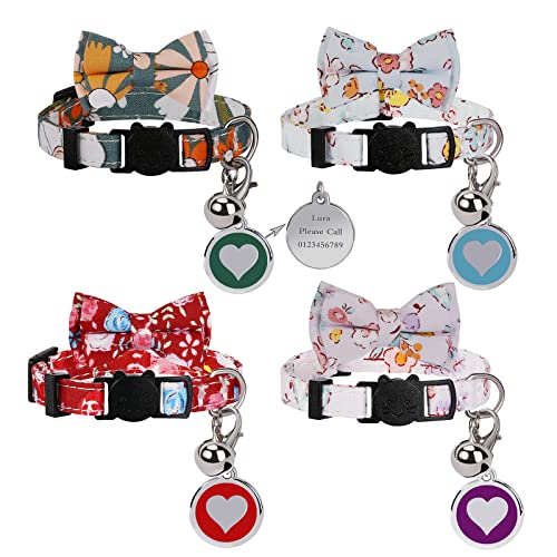 AnNengJing Personalized Breakaway Cat Kitten Collars with ID Tag Bell,Safety Quick Release Kitty Collars for Girls Boys Cats