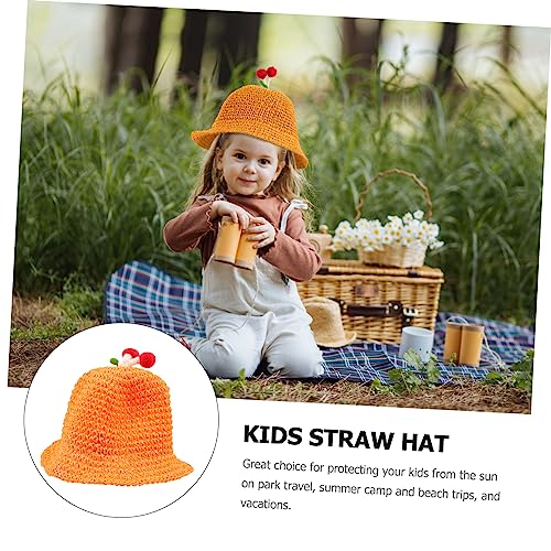 BESPORTBLE Summer Boys and Girls Mushroom Decor Sun Protection Hat Soft Comfortable Straw Cotton Material Orange4