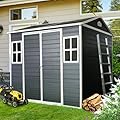TURRIDU 8 x 6 FT Resin Outdoor Storage Shed, Waterproof Outdoor Shed with Floor & 2 Windows & Lockable Door, Tool Shed with Air Vents for Garden, Patio, Backyard, Black